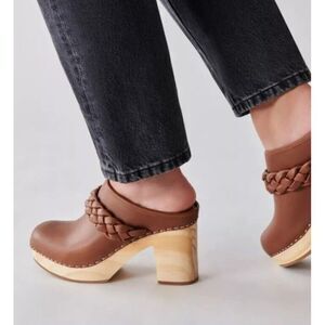 Dolce Vita Hila Braided Mule Clog Heel Saddle Leather Brown Women's Size 9.5